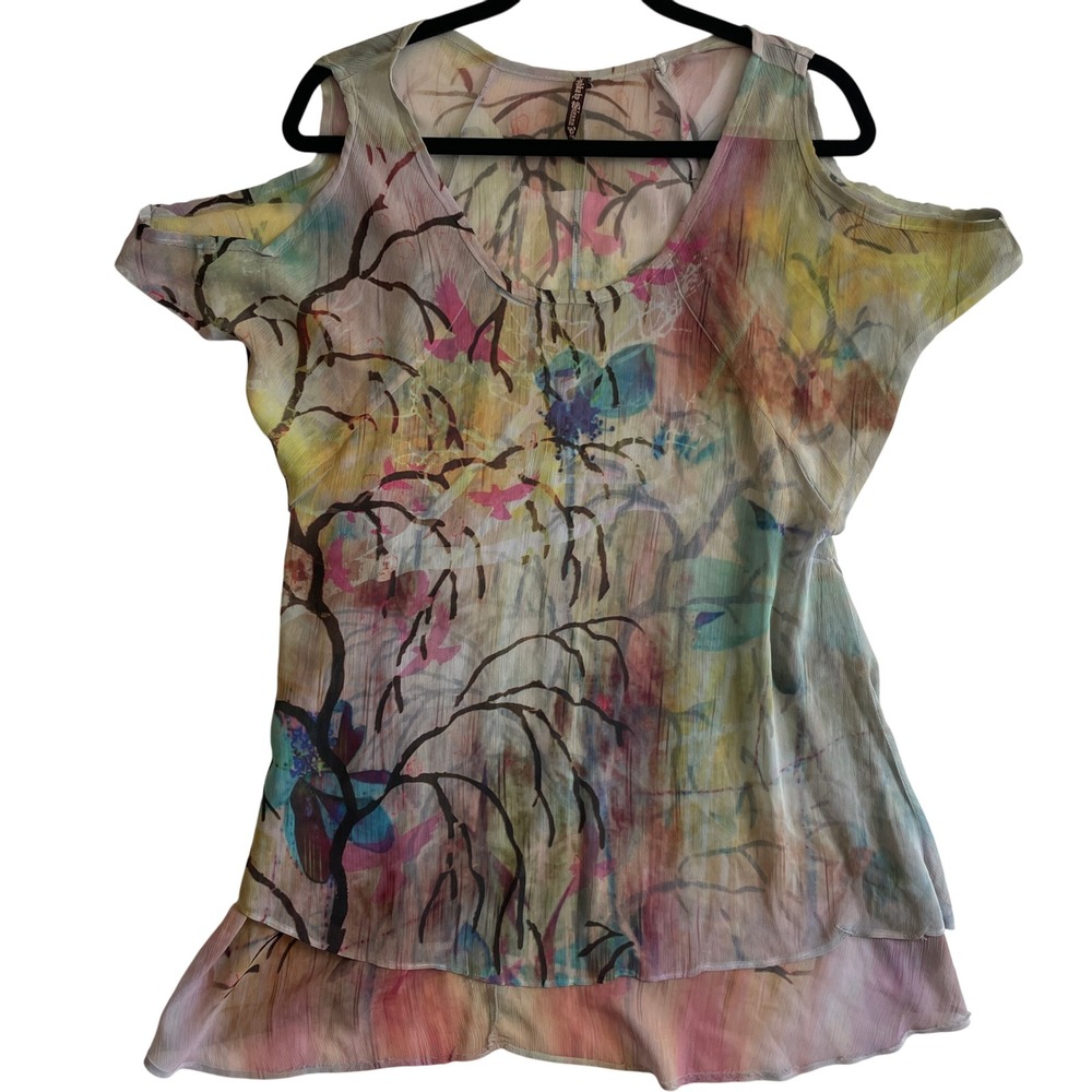 Mushka by Sienna Rose, Cold Shoulder Watercolor Tunic Top‎ Large